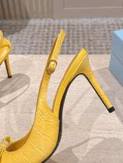 PRADA 26S POINTED-TOE SLINGBACK HEELS 85MM IN GOLDEN YELLOW CROC-EMBOSSED CALFSKIN