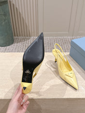 PRADA 26S POINTED-TOE SLINGBACK HEELS 75MM IN PASTEL YELLOW SHINY CALFSKIN