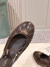 PRADA 26S SLINGBACK SANDALS 40MM IN DARK BROWN CALFSKIN WITH LOGO
