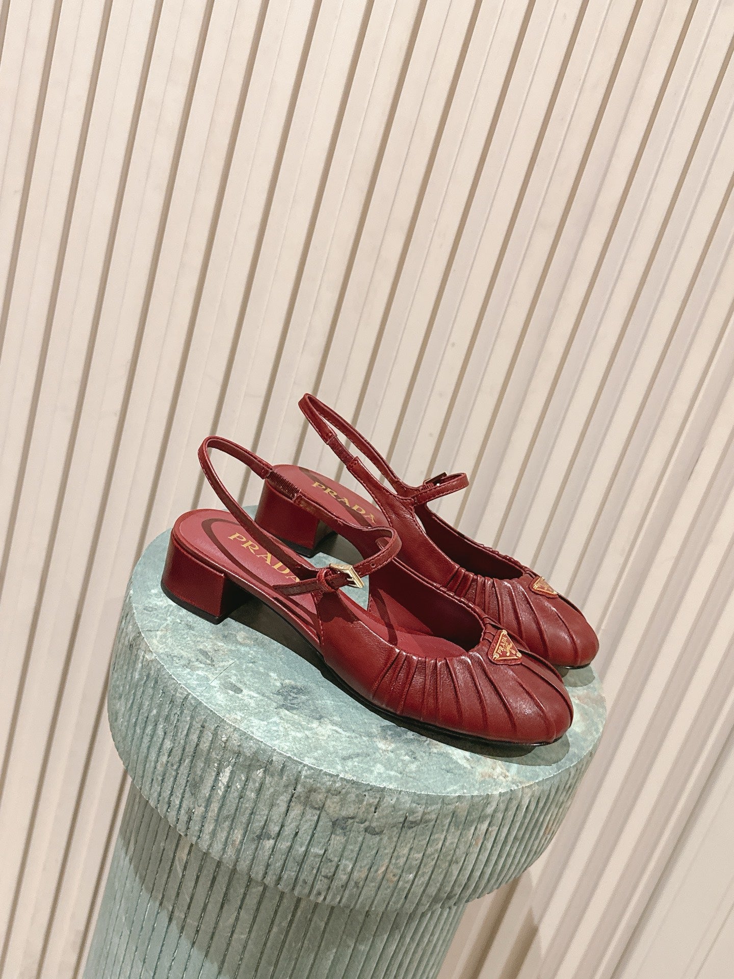 PRADA 26S SLINGBACK SANDALS 40MM IN DARK RED CALFSKIN WITH LOGO