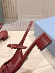PRADA 26S SLINGBACK SANDALS 40MM IN DARK RED CALFSKIN WITH LOGO