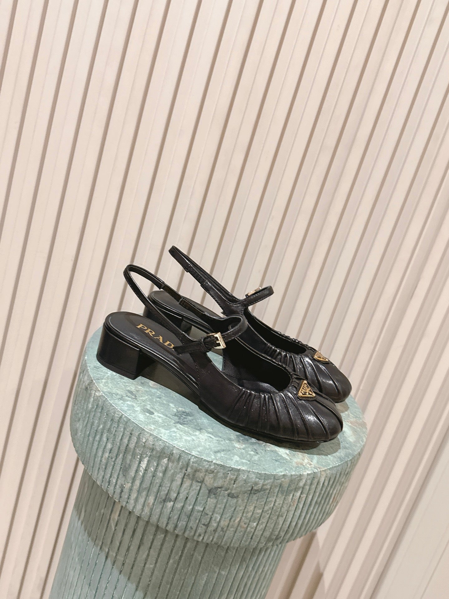 PRADA 26S SLINGBACK SANDALS 40MM IN BLACK CALFSKIN WITH LOGO