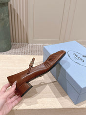 PRADA 26S MARY JANE 40MM IN CARAMEL BROWN CALFSKIN WITH LOGO