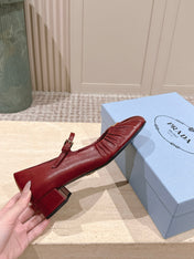 PRADA 26S MARY JANE 40MM IN DARK RED CALFSKIN WITH LOGO