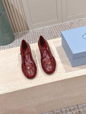 PRADA 26S MARY JANE 40MM IN DARK RED CALFSKIN WITH LOGO