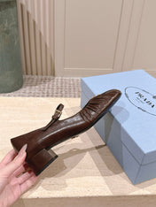 PRADA 26S MARY JANE 40MM IN DARK BROWN CALFSKIN WITH LOGO