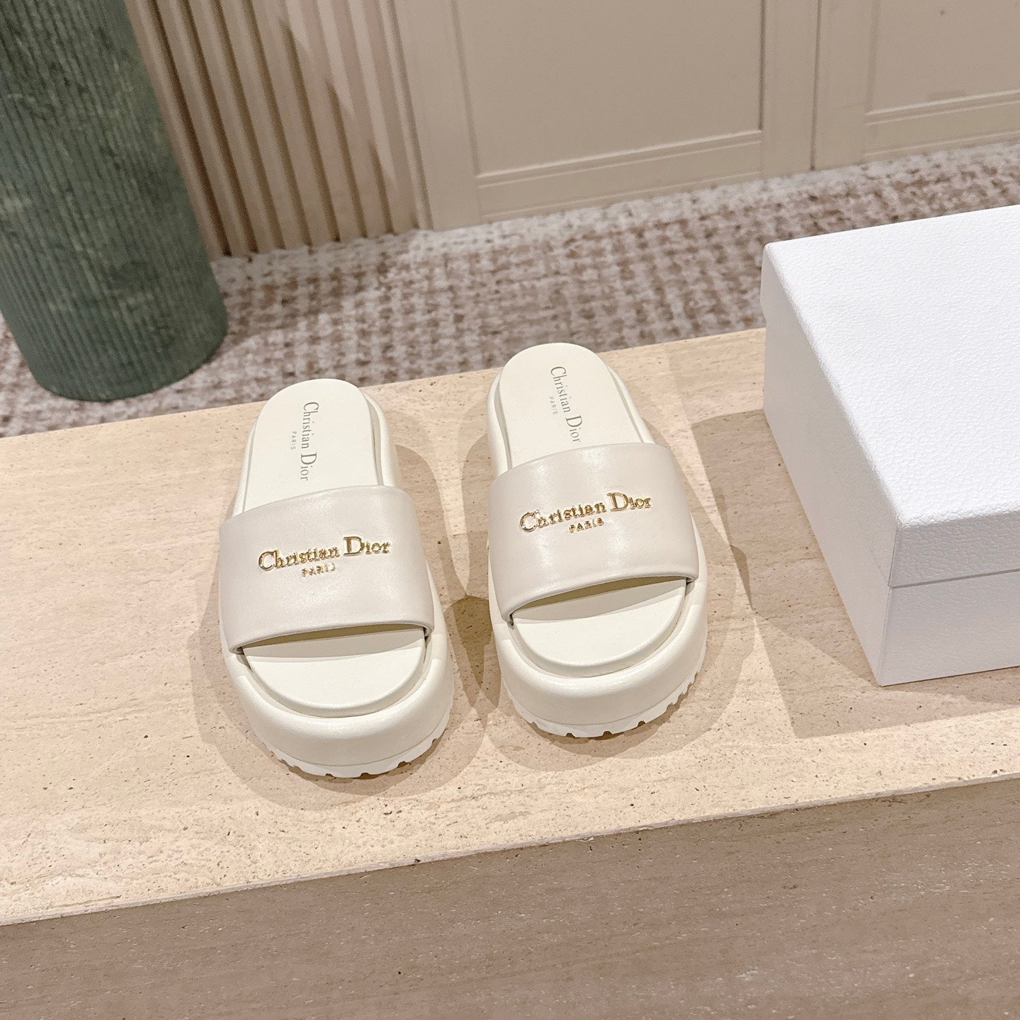 DIOR 26S PLATFORM SLIDE SANDALS 60 MM IN WHITE CALFSKIN