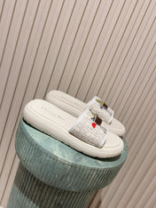 DIOR 26S SLIDE SANDALS IN WHITE LACE MONOGRAM EMBROIDERED CANVAS