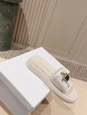 DIOR 26S SLIDE SANDALS IN WHITE LACE MONOGRAM EMBROIDERED CANVAS