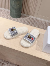 DIOR 26S SLIDE SANDALS IN WHITE MONOGRAM EMBROIDERED CANVAS
