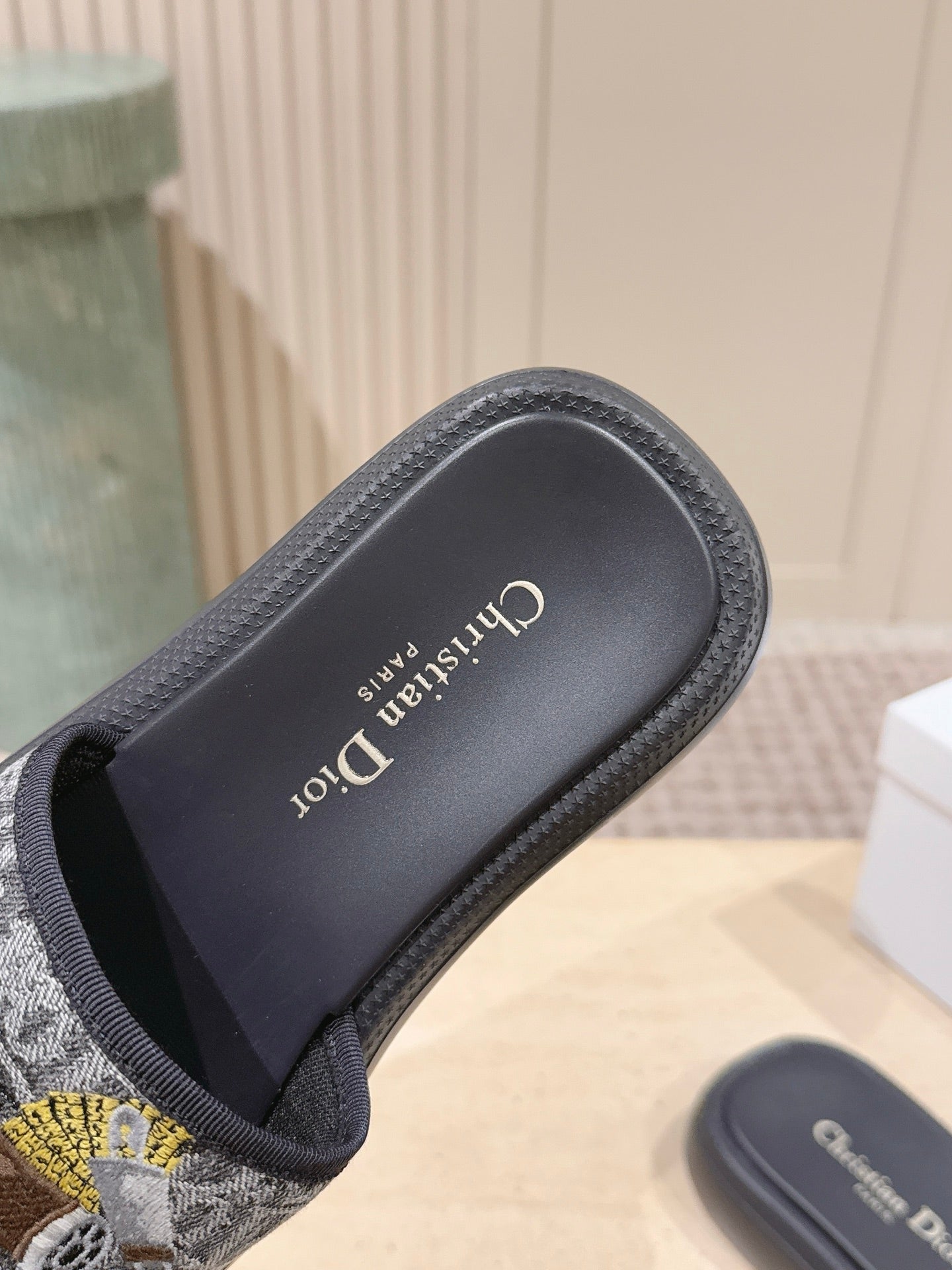 DIOR 26S SLIDE SANDALS IN GREY MONOGRAM EMBROIDERED CANVAS
