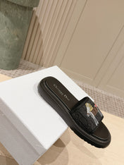 DIOR 26S SLIDE SANDALS IN BLACK MONOGRAM EMBROIDERED CANVAS