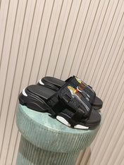 DIOR 26S DOUBLE STRAP SLIDE SANDALS IN BLACK MONOGRAM CANVAS