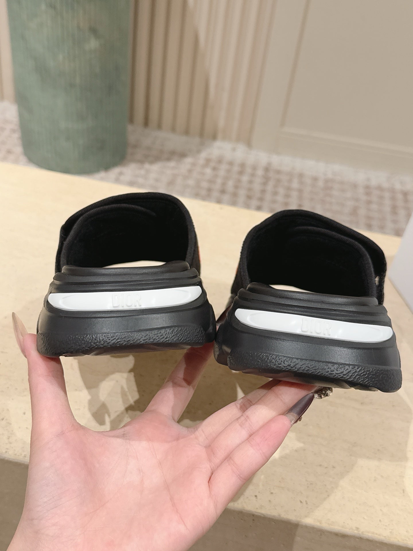 DIOR 26S DOUBLE STRAP SLIDE SANDALS IN BLACK MONOGRAM CANVAS