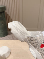 DIOR 26S DOUBLE STRAP SLIDE SANDALS IN WHITE LACE MONOGRAM CANVAS