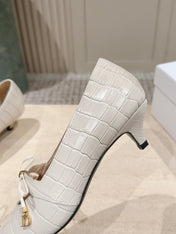 DIOR 26S MARY JANE KITTEN HEEL 40MM IN BEIGE CROCODILE EMBOSSED CALFSKIN