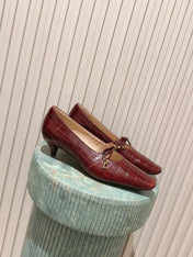 DIOR 26S MARY JANE KITTEN HEEL 40MM IN DARK RED CROCODILE EMBOSSED CALFSKIN