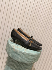 DIOR 26S MARY JANE KITTEN HEEL 40MM IN BLACK CROCODILE EMBOSSED CALFSKIN