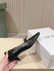 DIOR 26S MARY JANE KITTEN HEEL 40MM IN BLACK CROCODILE EMBOSSED CALFSKIN