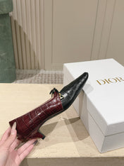 DIOR 26S MARY JANE 40MM IN BLACK AND RED CROCODILE EMBOSSED CALFSKIN KITTEN HEELS