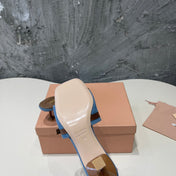 CARAMEL HIGH HEEL WITH BLUE STRAPS AND CARAMEL BELT