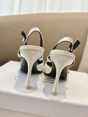 DIOR 26S SLINGBACK KITTEN HEEL PUMPS 85MM IN WHITE CALFSKIN STUDDED BOW STRAP