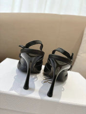 DIOR 26S SLINGBACK KITTEN HEEL PUMPS 85MM IN BLACK CALFSKIN STUDDED BOW STRAP