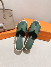 HM 25S HIGH WEDGE SANDALS IN DARK MOSS GREEN LAMBSKIN STYLE 32