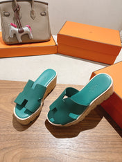 HM 25S HIGH WEDGE SANDALS IN PASTEL SEA GREEN LAMBSKIN STYLE 30
