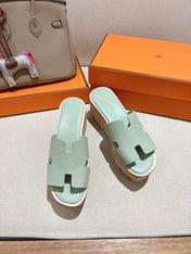 HM 25S HIGH WEDGE SANDALS IN SOFT MINT GREEN LAMBSKIN STYLE 28