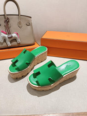 HM 25S HIGH WEDGE SANDALS IN GREEN LAMBSKIN STYLE 25