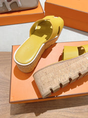 HM 25S HIGH WEDGE SANDALS IN DARK YELLOW LAMBSKIN STYLE 27