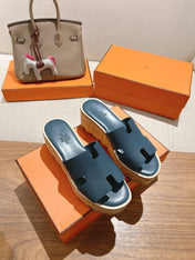 HM 25S HIGH WEDGE SANDALS IN DEEP SLATE BLUE LAMBSKIN STYLE 16
