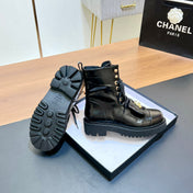 CHANEL 25S HIGH ANKLE BOOTS WITH ZIPPER IN BLACK FULL CALFSKIN GOLD HARDWARE