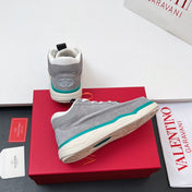 VALENTINO 25S RUNBOOT SNEAKERS IN GREY MIX TEAL BLUE LAMBSKIN