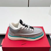 VALENTINO 25S RUNBOOT SNEAKERS IN GREY MIX TEAL BLUE LAMBSKIN