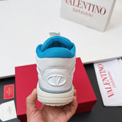 VALENTINO 25S RUNBOOT SNEAKERS IN WHITE MIX BLUE LAMBSKIN
