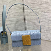 FLAP BAG 18 IN BABY BLUE QUILTED ALLOVER CALFSKIN