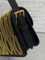 MINI FLAP BAG 18 IN BLACK LAMBSKIN WITH GOLD RHINSTONES