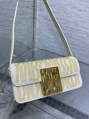 MINI 18 FLAP BAG IN WHITE LAMBSKIN WITH GOLD RHINSTONES