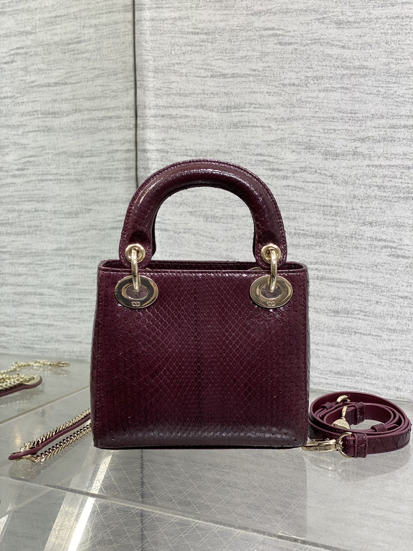 MINI 17 LADY BAG IN PLUM PURPLE SNAKESKIN PATTERN LAMBSKIN