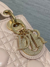 DIOR 25S MINI LADY DIOR BAG 17 IN PINK CALFSKIN CHARM CRYSTAL EMBELLISHMENTS