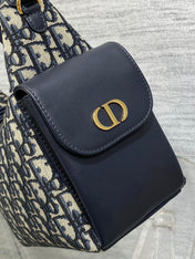 DIOR 25S MEDIUM D-DREAM BAG 24 IN BLUE DIOR OBLIQUE JACQUARD AND SMOOTH CALFSKIN