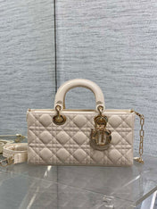 DIOR 25S MEDIUM LADY D-JOY 26 IN BEIGE LAMBSKIN GOLD HARDWRE
