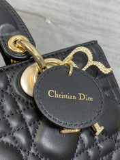 DIOR 25S SMALL LADY D‑JOY BAG 22 IN BLACK CALFSKIN GOLD HARDWRE