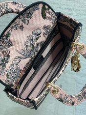 DIOR 25S SMALL LADY D-LITE BAG 24 IN PINK DIOR FLOWERS CALENDAR ALLOVER EMBROIDERY