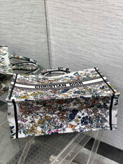 DIOR 25S LUCKY LARGE DIOR BOOK TOTE 42 IN MULTICOLOR DIOR FLOWERS CALENDAR ALLOVER EMBROIDERY