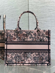 DIOR 25S LUCKY MEDIUM DIOR BOOK TOTE 36 IN PINK MULTICOLOR DIOR FLOWERS CALENDAR ALLOVER EMBROIDERY