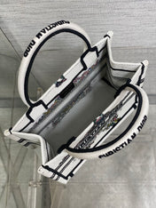 DIOR 25S LUCKY SMALL DIOR BOOK TOTE 26 IN WHITE MULTICOLOR DIOR STAR EMBROIDERY