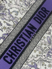 DIOR 25S LUCKY MEDIUM BOOK TOTE 36 IN WHITE AND PURPLE DIOR NIGHT OF DREAMS EMBROIDERY